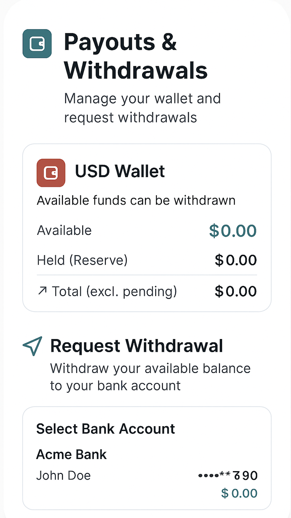 Vendlinx Payouts & Wallet preview